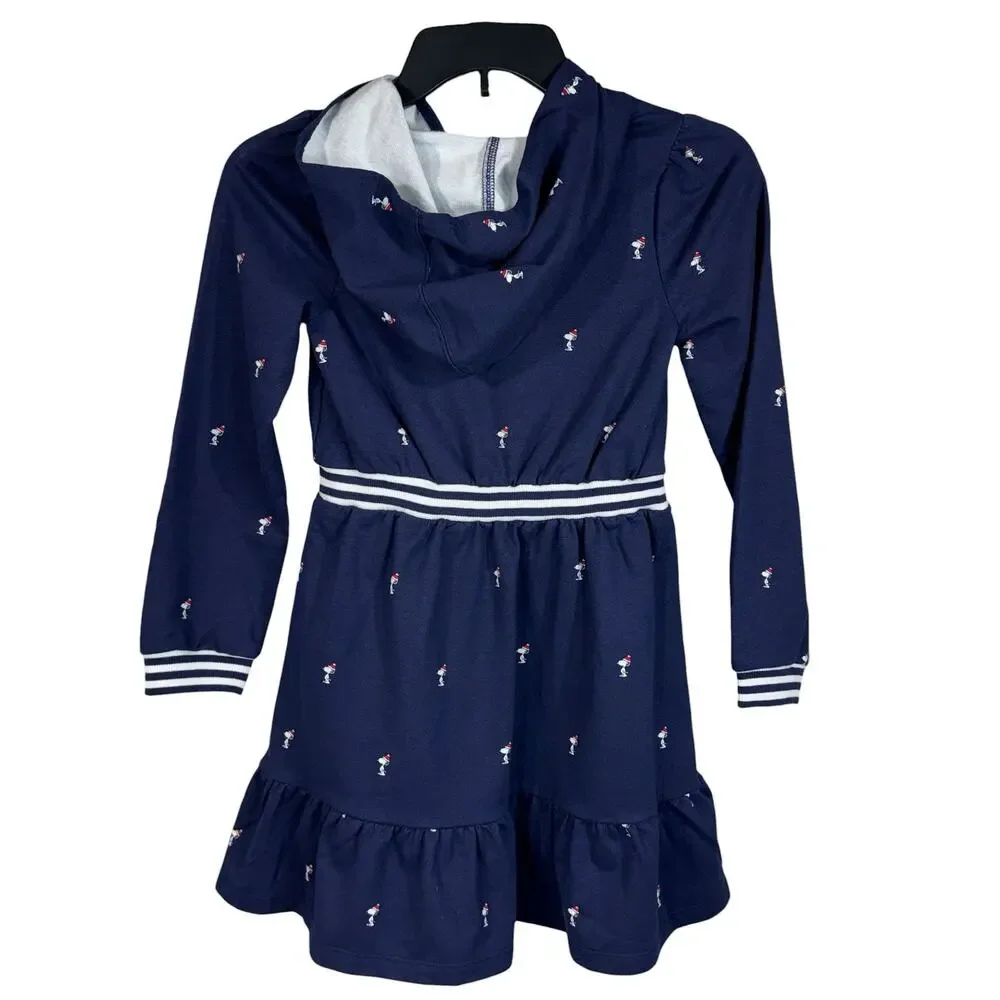 Janie and Jack SZ 8 Dress Peanuts Snoopy Santa Hooded Long Sleeve Pullover Navy